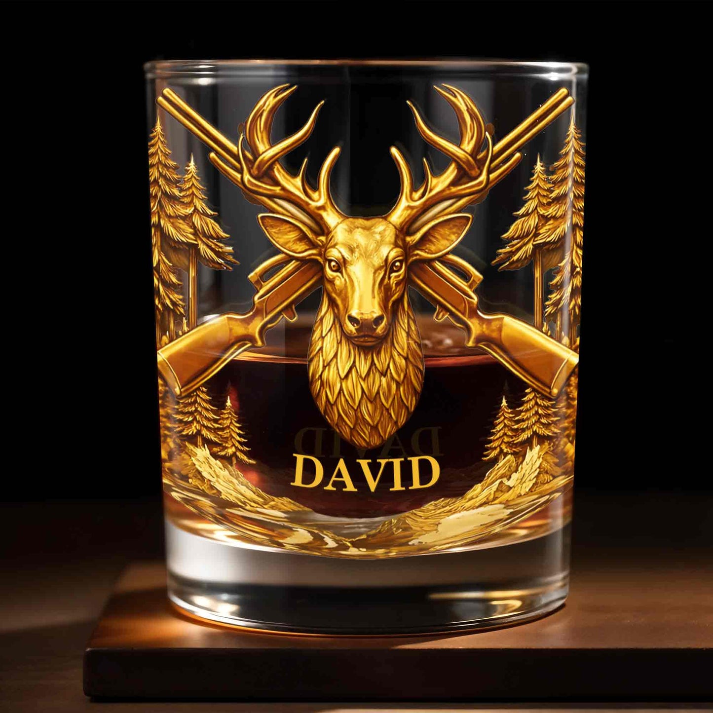 A Hunter's Spirit, Wild And Free Deer Head With Rifles And Trees