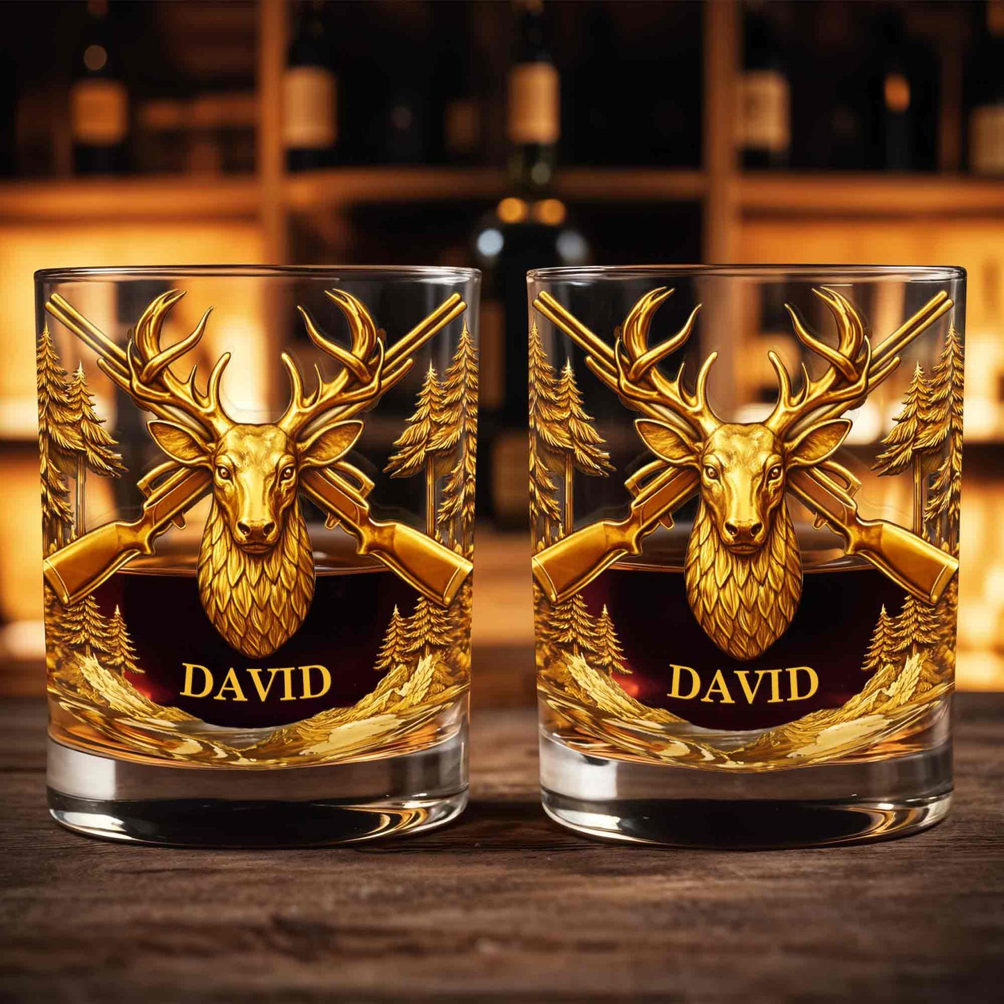 A Hunter's Spirit, Wild And Free Deer Head With Rifles And Trees