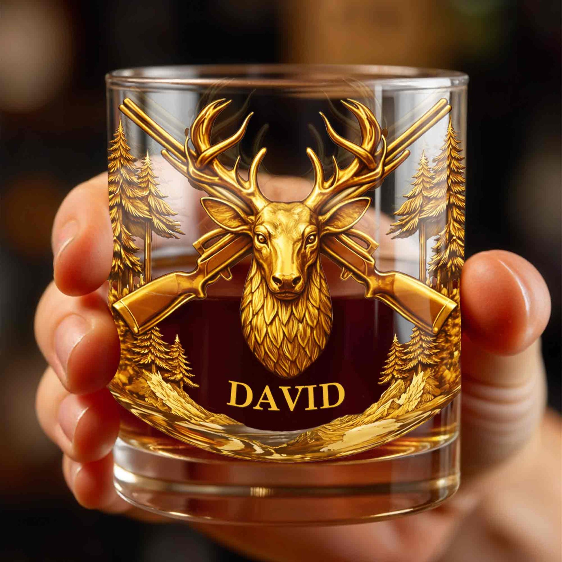 A Hunter's Spirit, Wild And Free Deer Head With Rifles And Trees