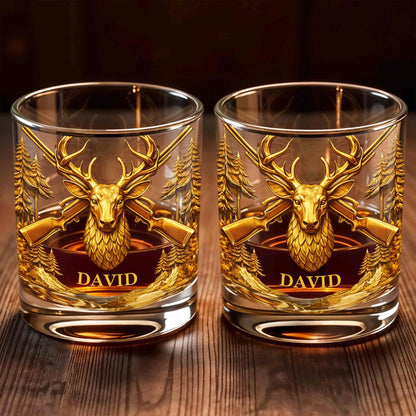 A Hunter's Spirit, Wild And Free Deer Head With Rifles And Trees