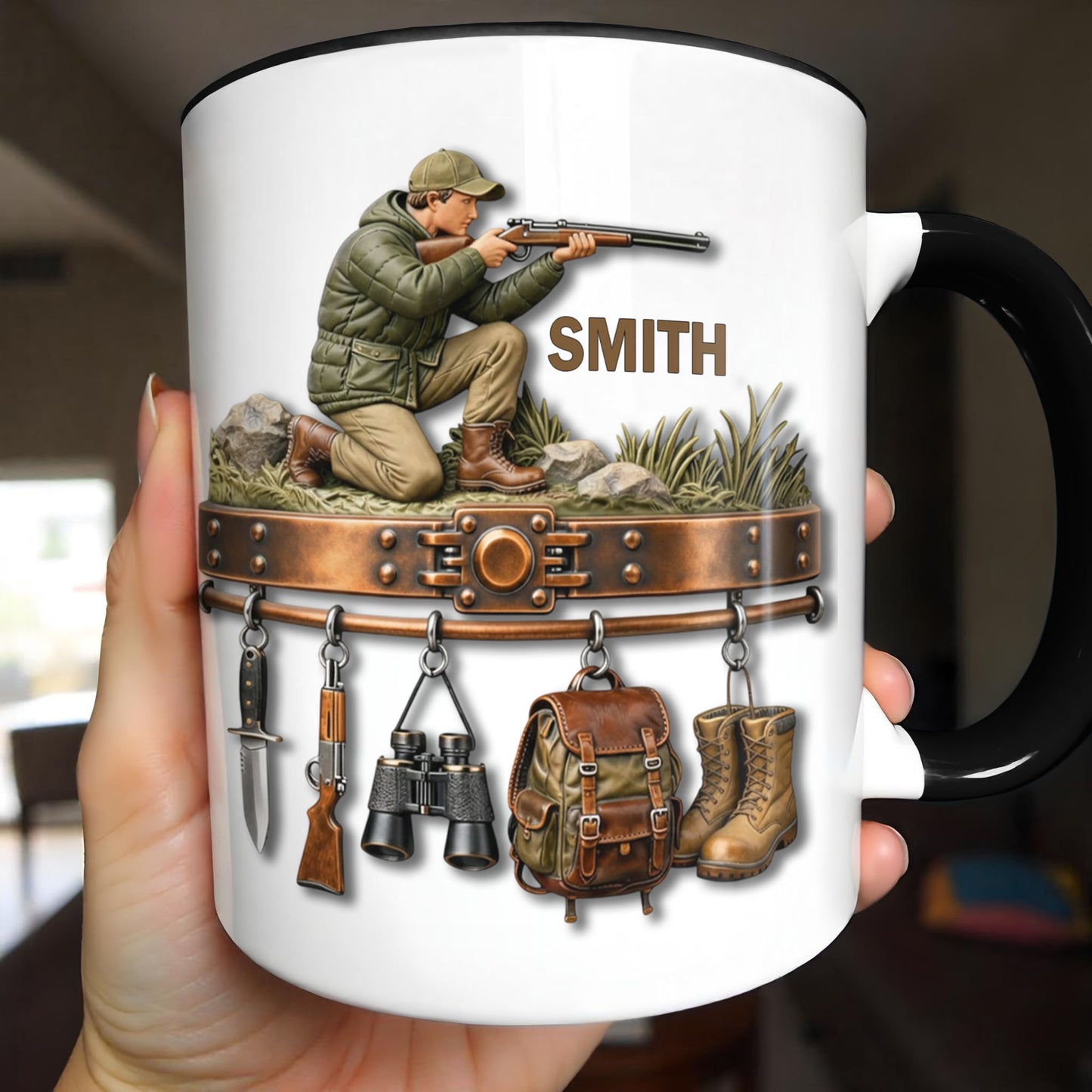 Born To Hunt With Gear Rack Rifle Binoculars And Backpack