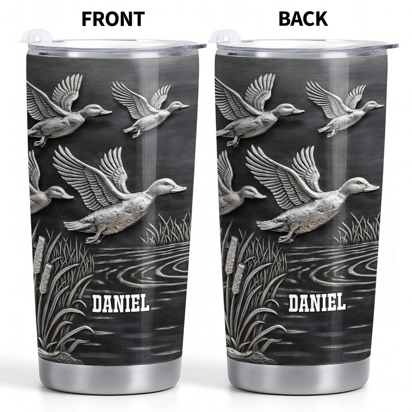 Geese In Flight Over Tranquil Landscape Tumbler