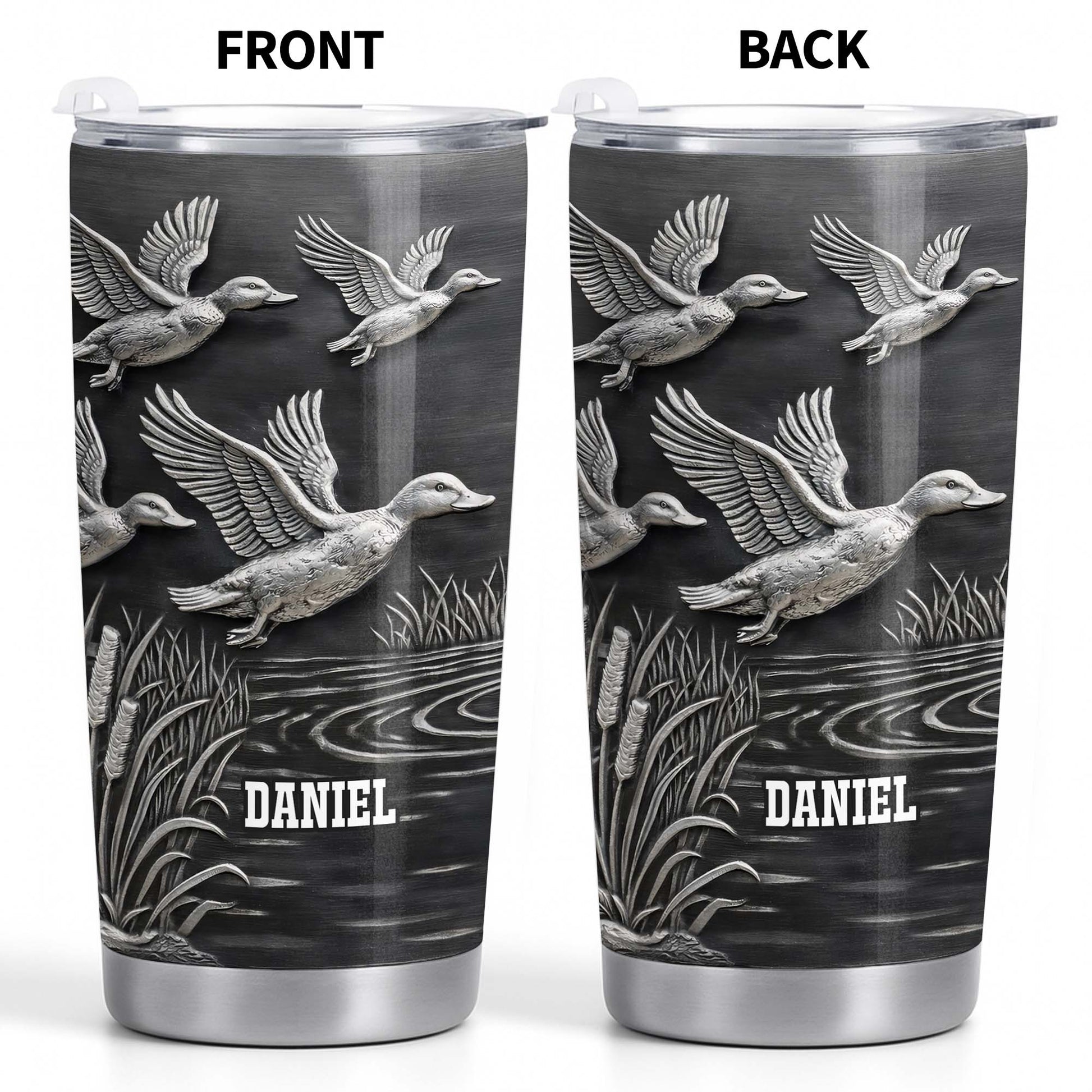 Geese In Flight Over Tranquil Landscape Tumbler