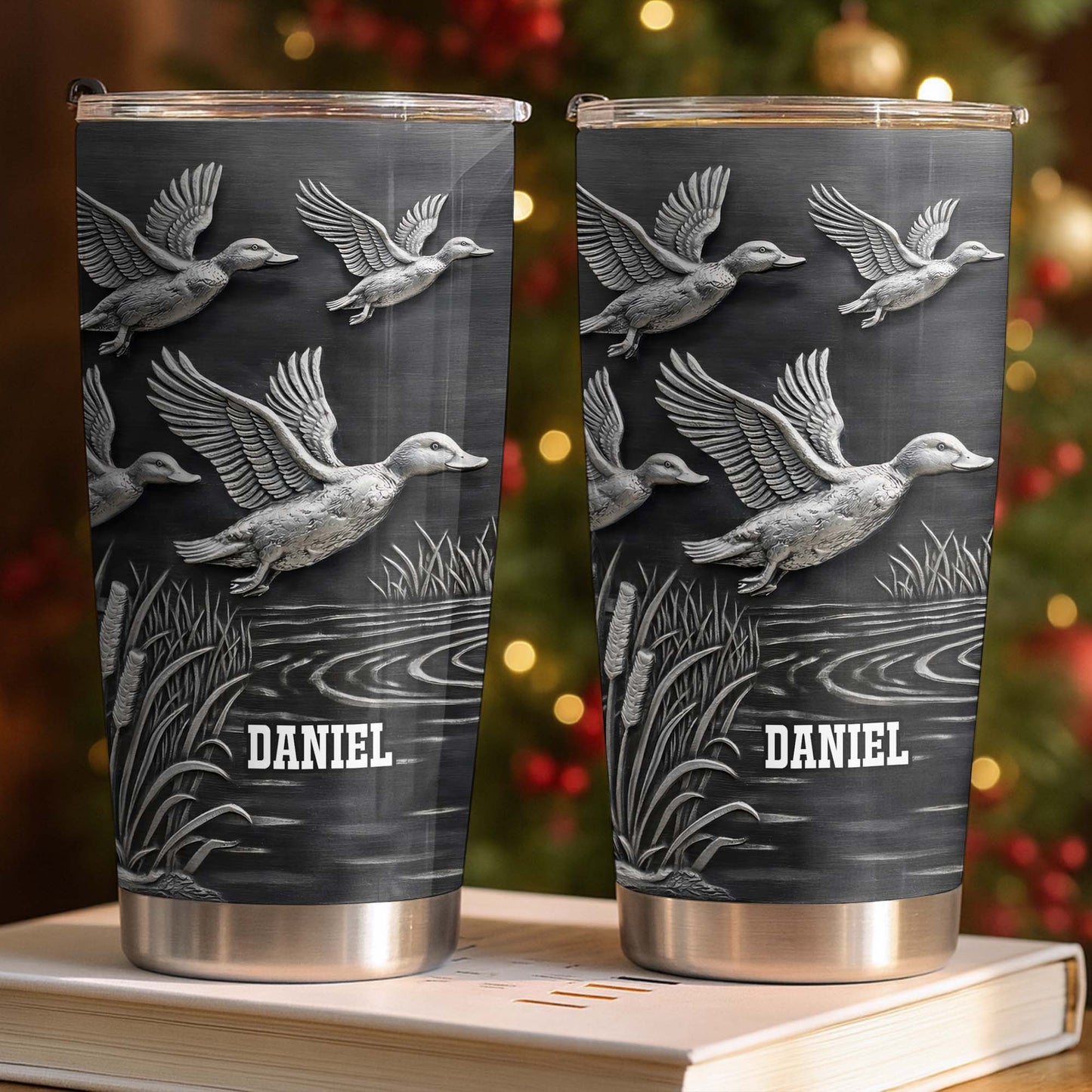 Geese In Flight Over Tranquil Landscape Tumbler