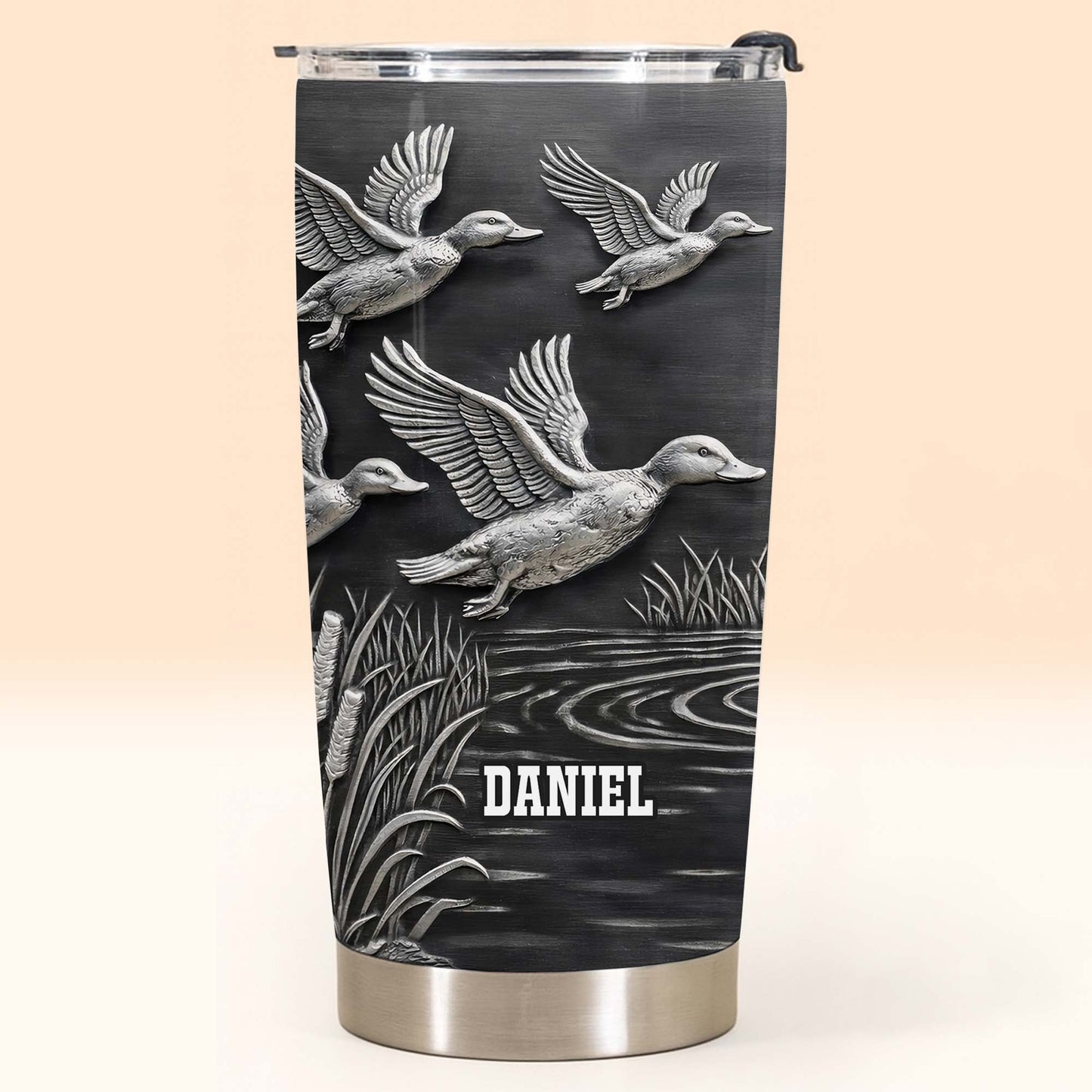 Geese In Flight Over Tranquil Landscape Tumbler