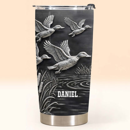 Geese In Flight Over Tranquil Landscape Tumbler