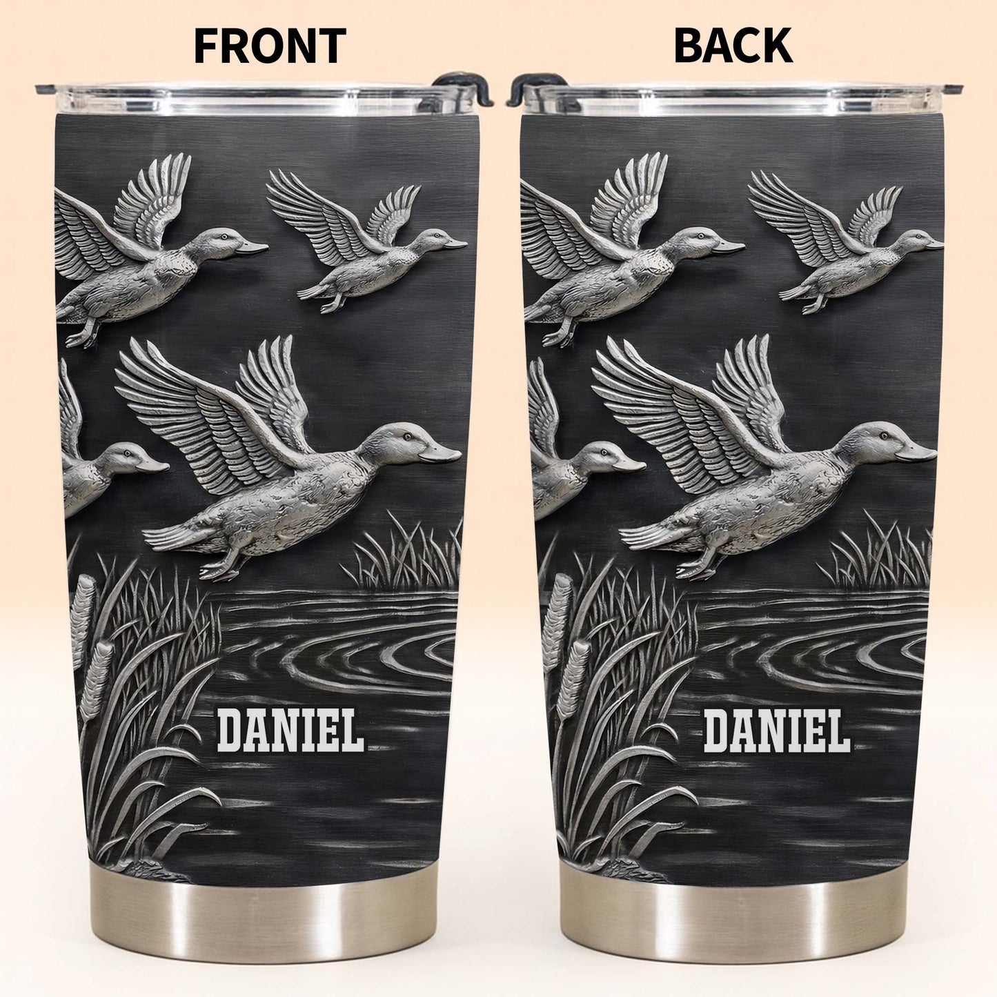 Geese In Flight Over Tranquil Landscape Tumbler