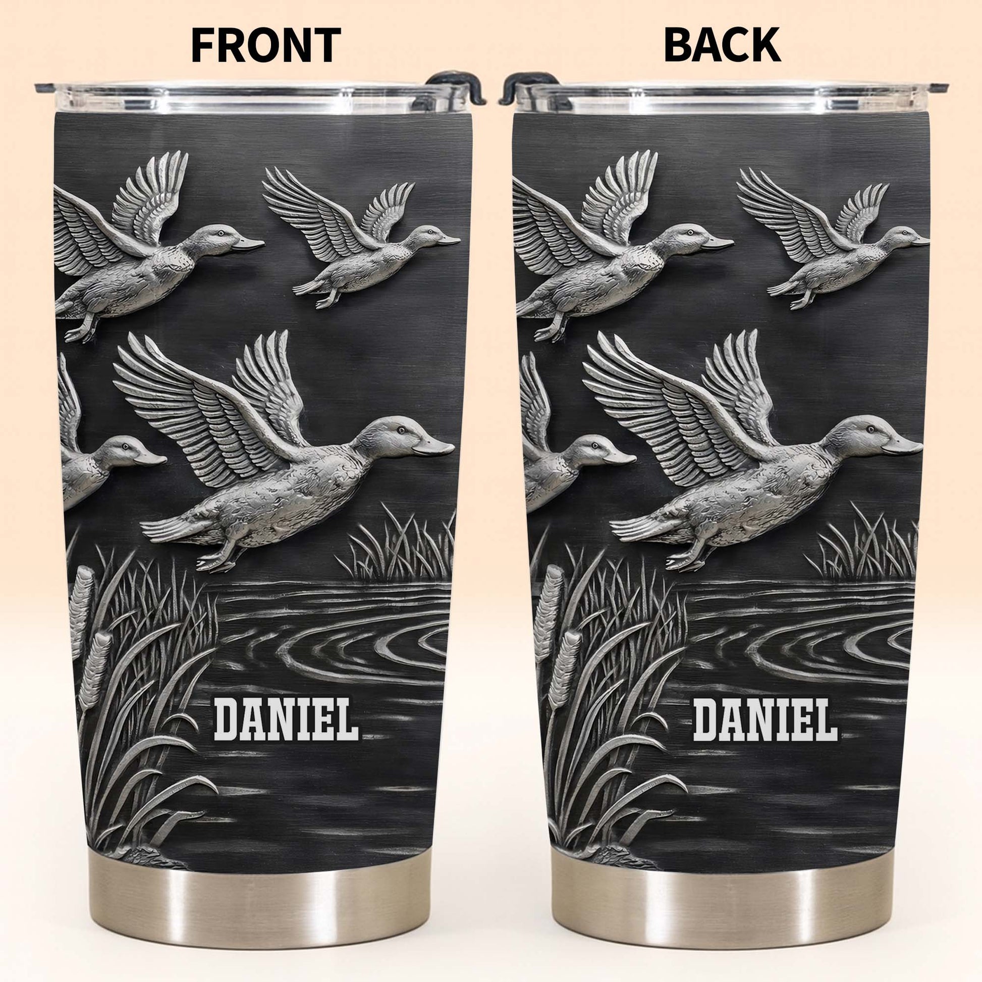 Geese In Flight Over Tranquil Landscape Tumbler