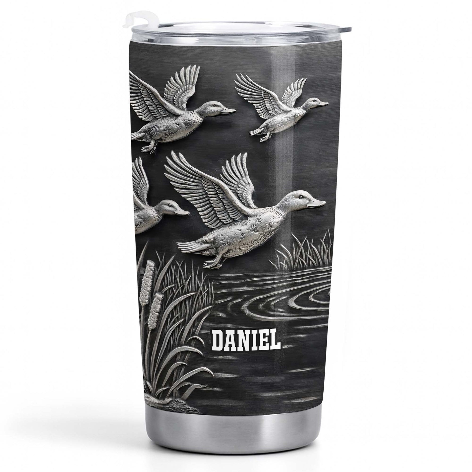 Geese In Flight Over Tranquil Landscape Tumbler