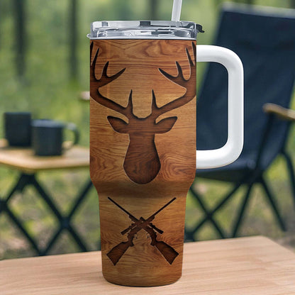 American Flag And Deer Hunting Spirit With Antlers And Rifles