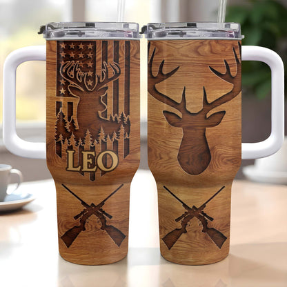 American Flag And Deer Hunting Spirit With Antlers And Rifles