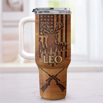 American Flag And Deer Hunting Spirit With Antlers And Rifles