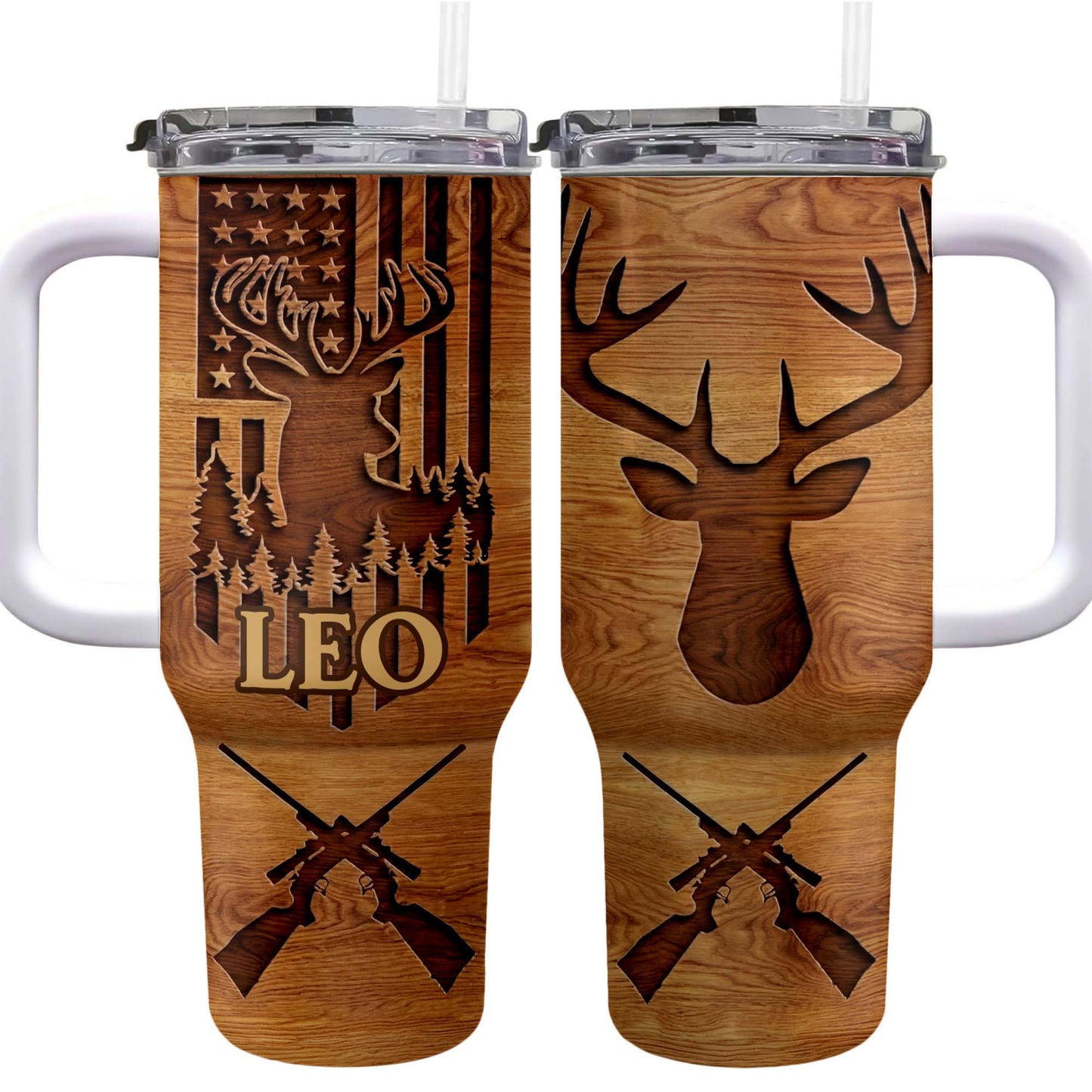 American Flag And Deer Hunting Spirit With Antlers And Rifles