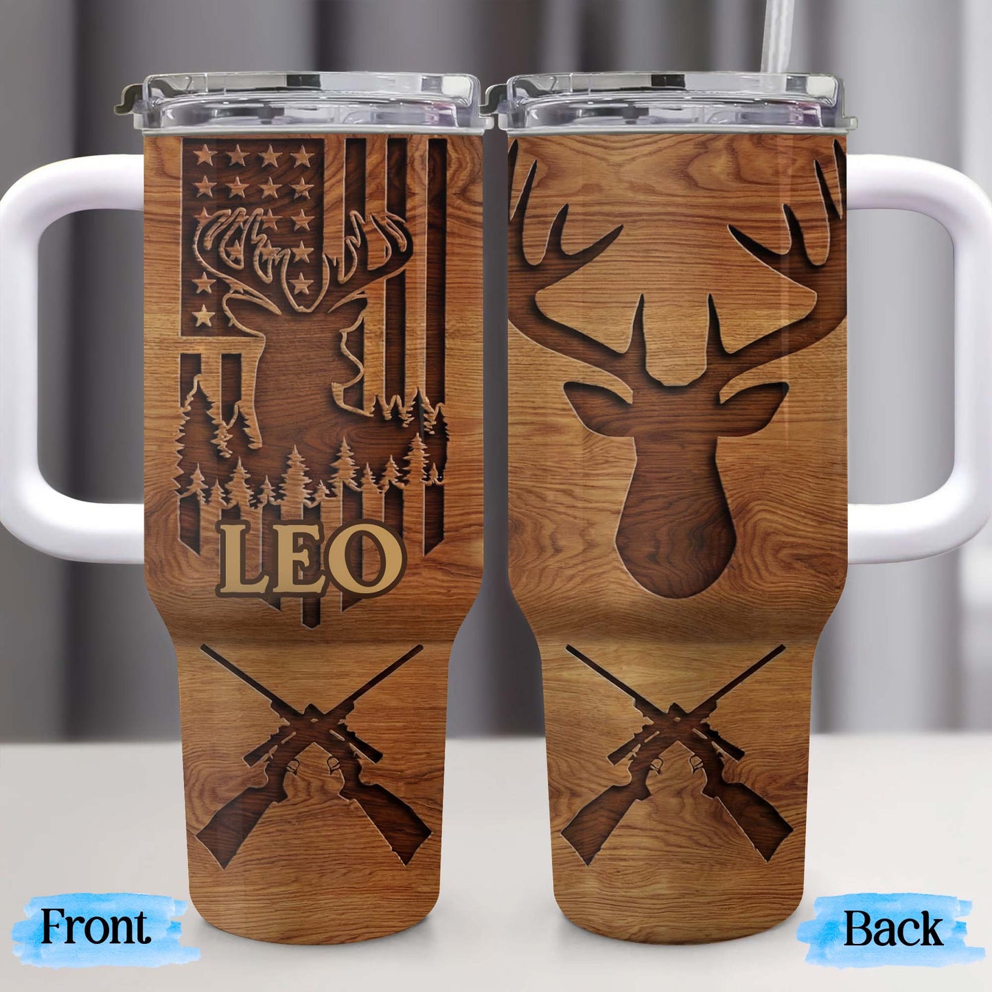 American Flag And Deer Hunting Spirit With Antlers And Rifles