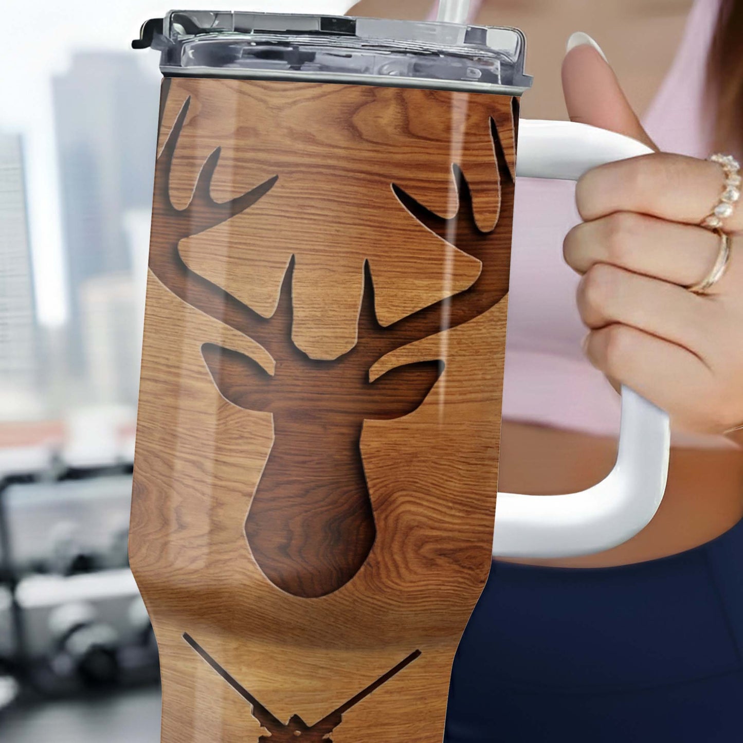 American Flag And Deer Hunting Spirit With Antlers And Rifles