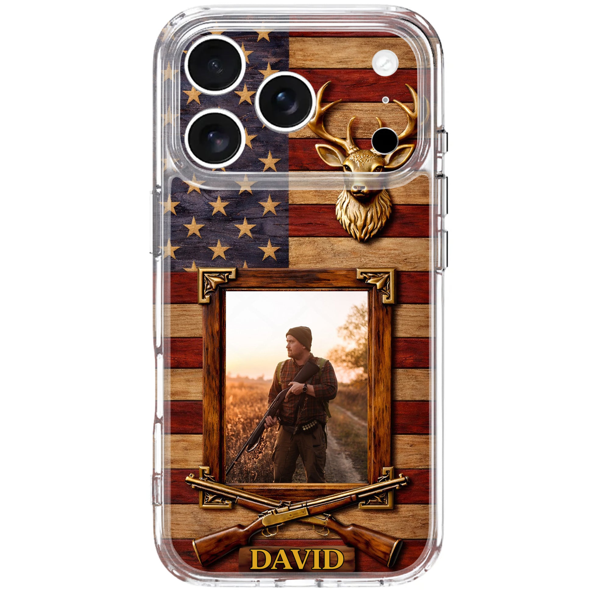 A Hunter's Pride American Flag Deer Head And Rifles