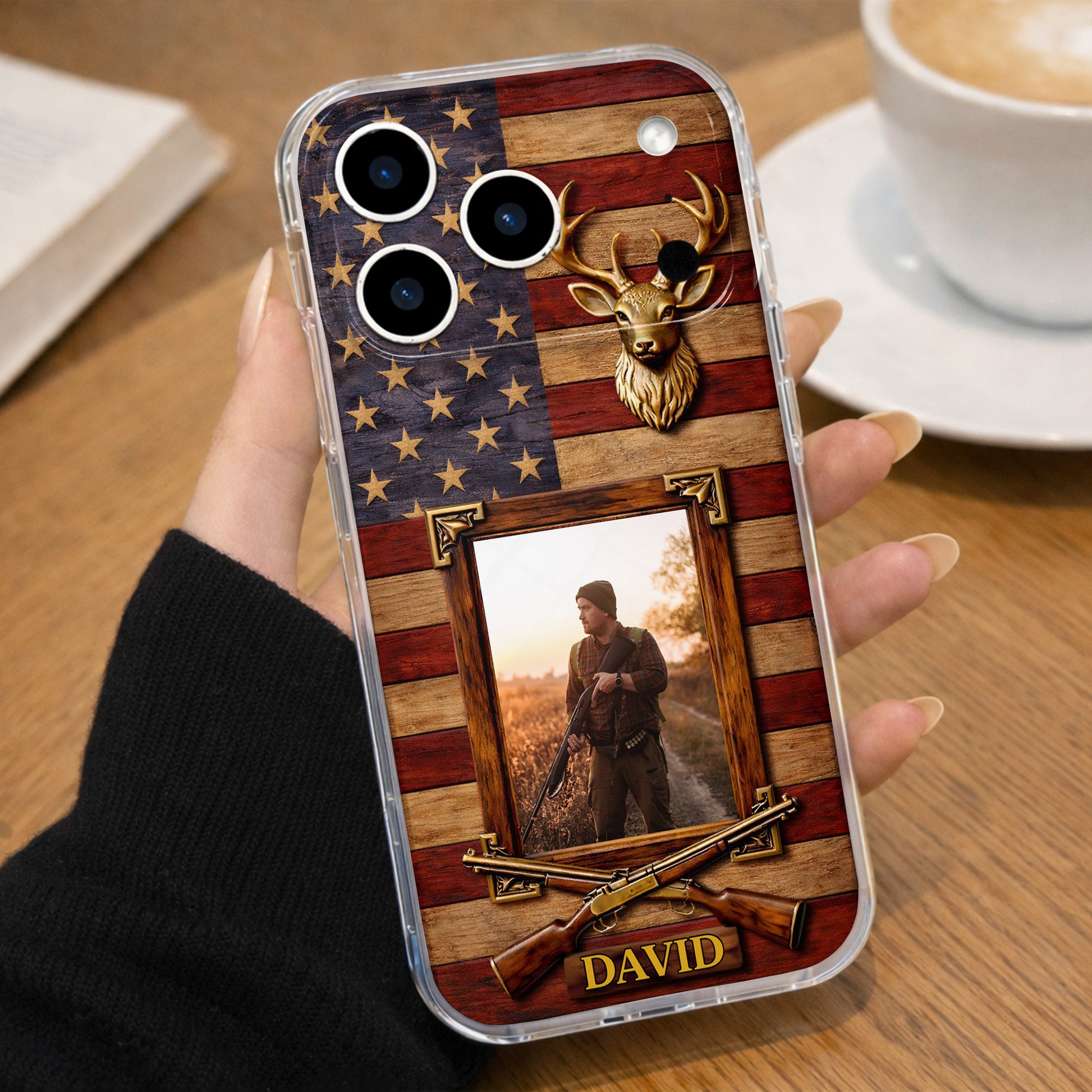 A Hunter's Pride American Flag Deer Head And Rifles