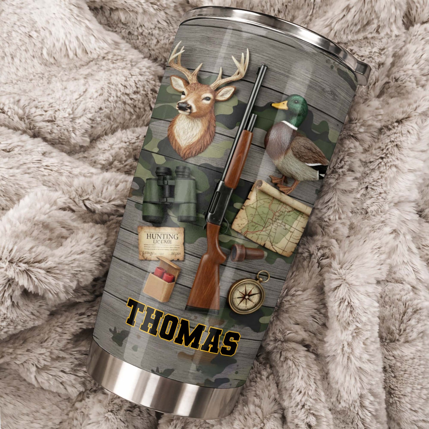 Hunting License Gear And Trophies With Deer And Duck