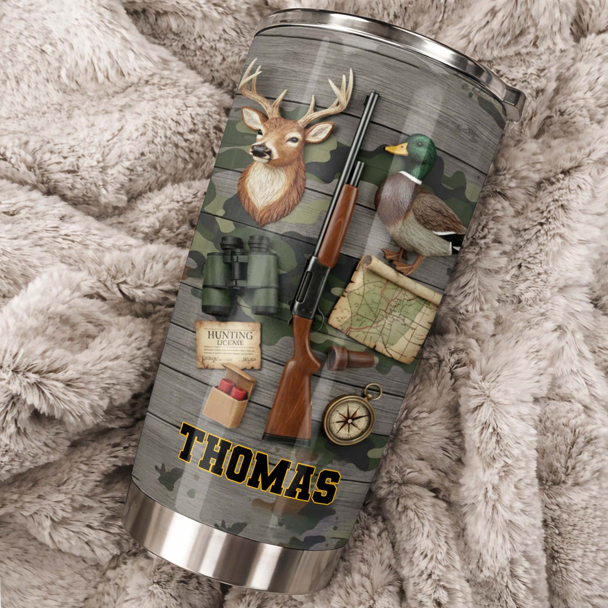 Hunting License Gear And Trophies With Deer And Duck