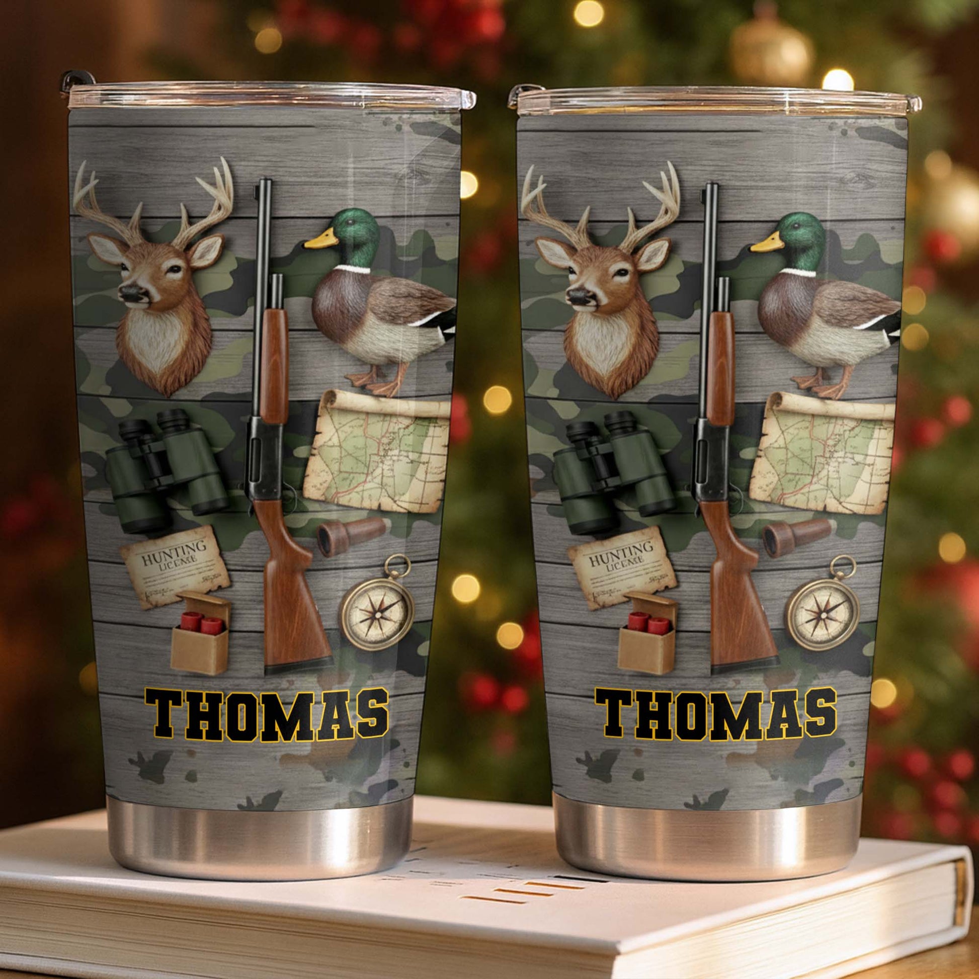 Hunting License Gear And Trophies With Deer And Duck