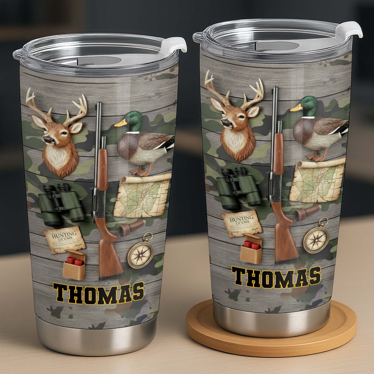 Hunting License Gear And Trophies With Deer And Duck