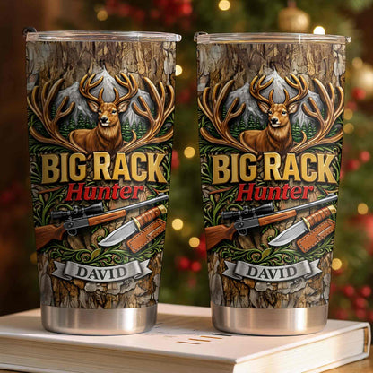 Big Rack Hunter Deer Antlers With Rifle And Hunting Knife - Personalized Custom Stainless Steel Tumbler 20oz 30oz - HTG019_TB