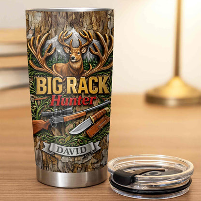 Big Rack Hunter Deer Antlers With Rifle And Hunting Knife - Personalized Custom Stainless Steel Tumbler 20oz 30oz - HTG019_TB