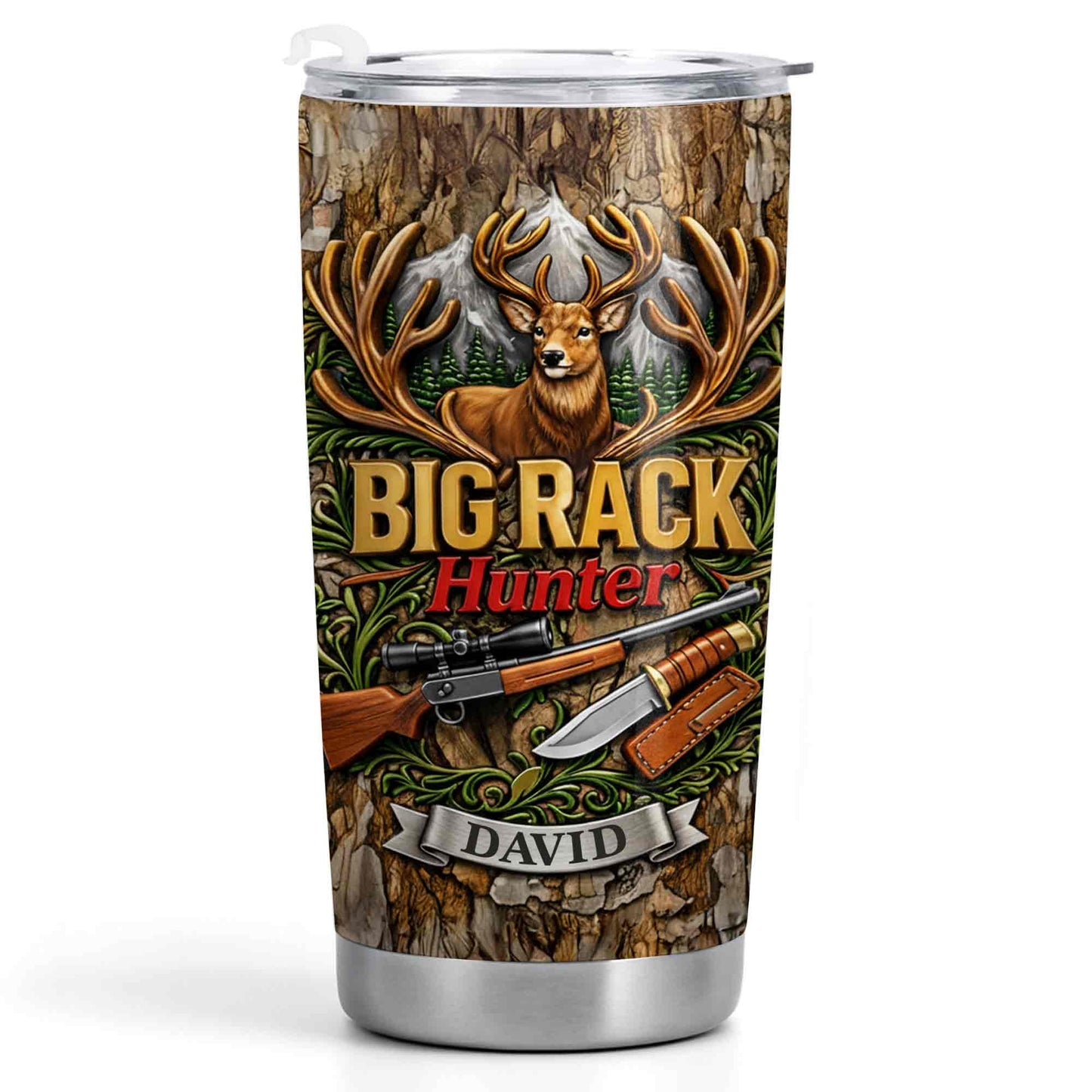 Big Rack Hunter Deer Antlers With Rifle And Hunting Knife - Personalized Custom Stainless Steel Tumbler 20oz 30oz - HTG019_TB