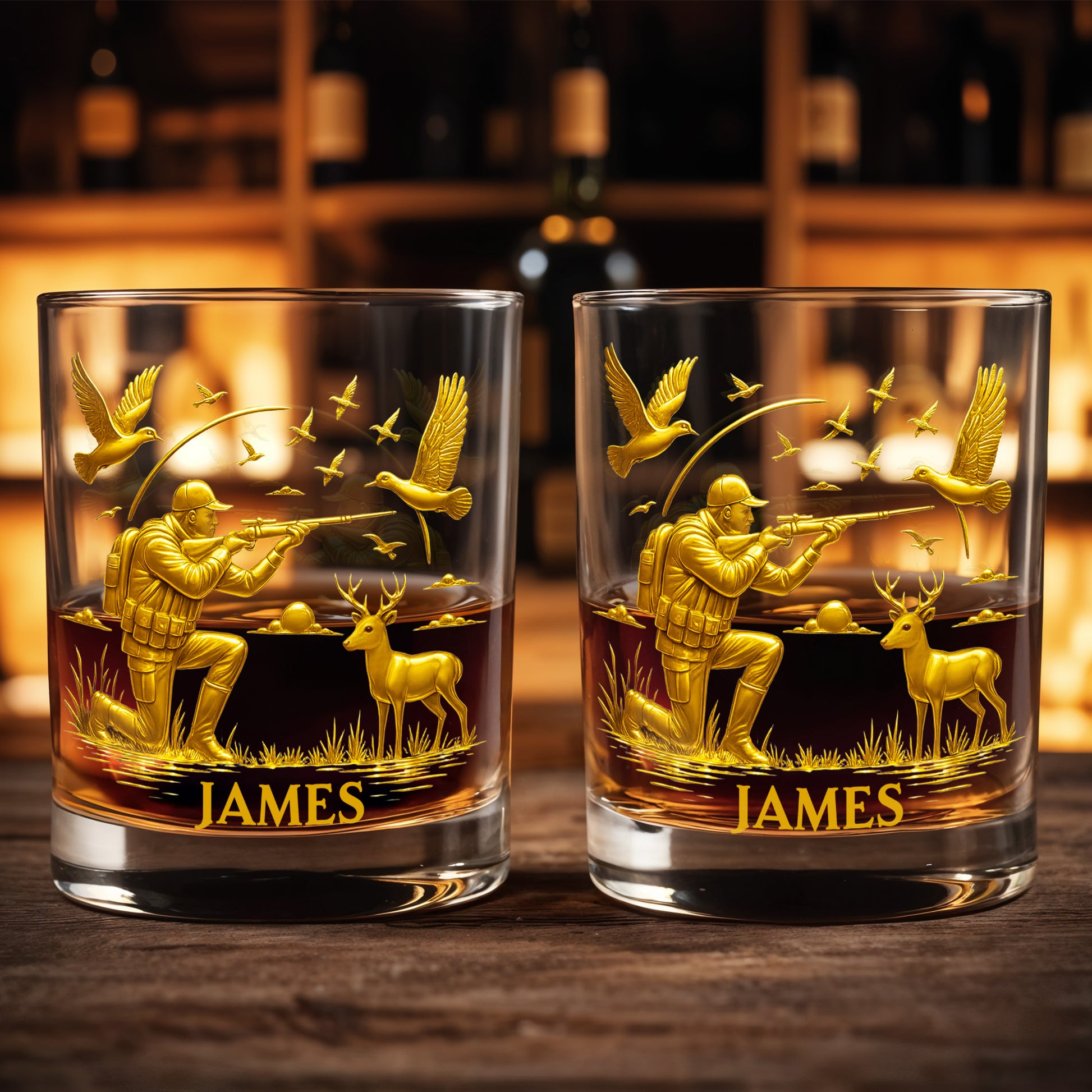 Hunter And Deer Surrounded By Flying Birds