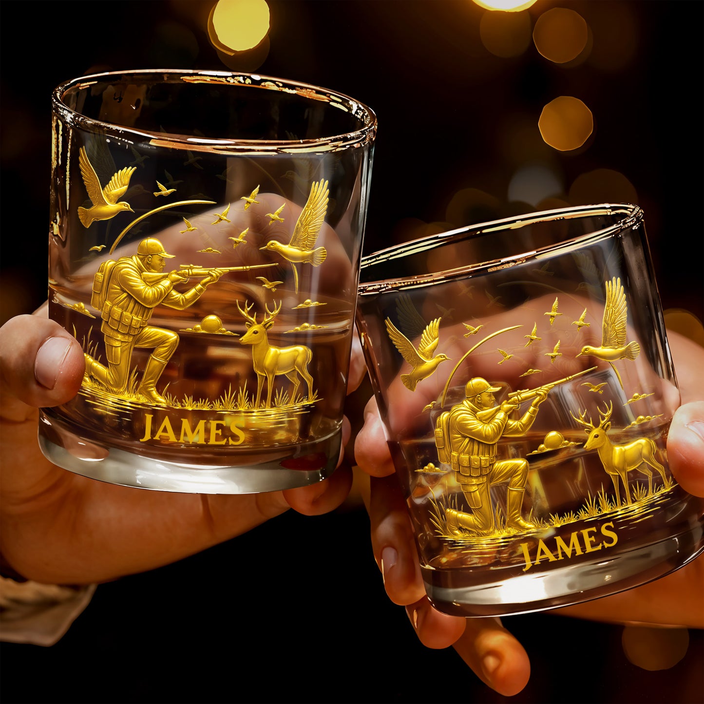 Hunter And Deer Surrounded By Flying Birds