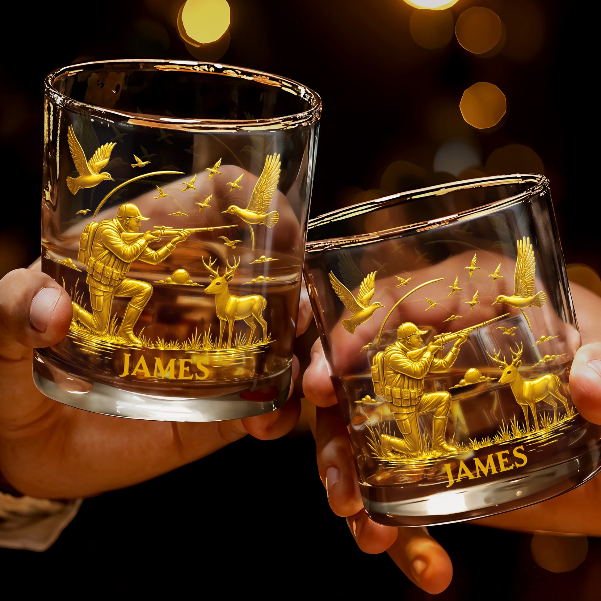 Hunter And Deer Surrounded By Flying Birds