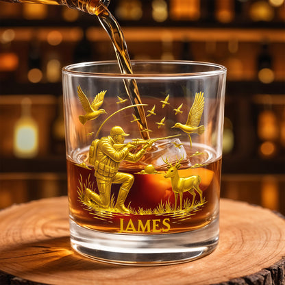 Hunter And Deer Surrounded By Flying Birds