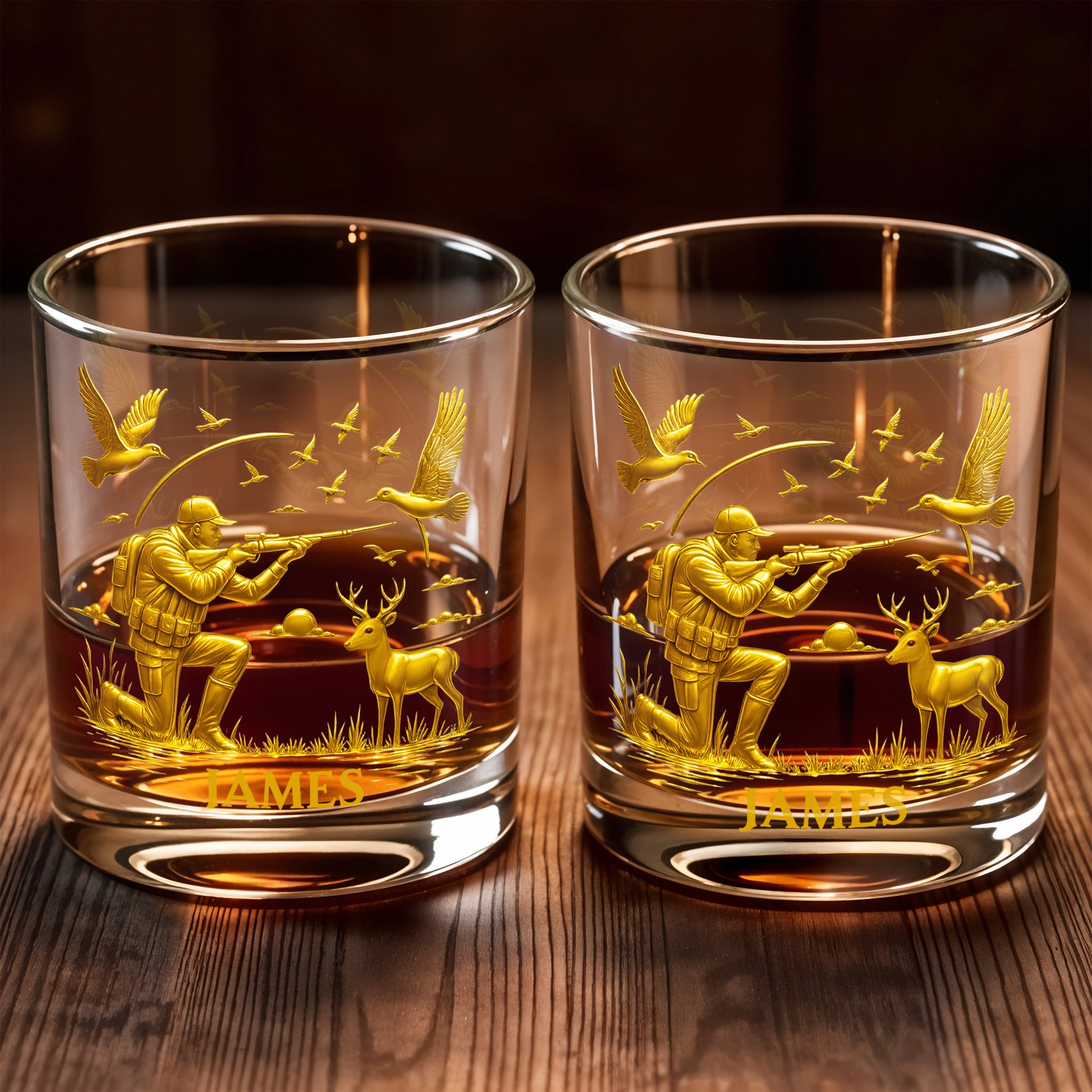 Hunter And Deer Surrounded By Flying Birds