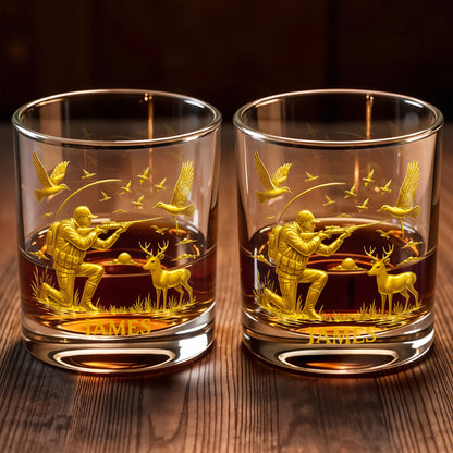 Hunter And Deer Surrounded By Flying Birds