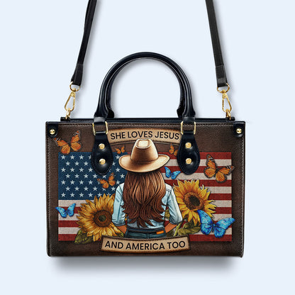 She Loves Jesus And America Too - Personalized Leather Handbag - IND08