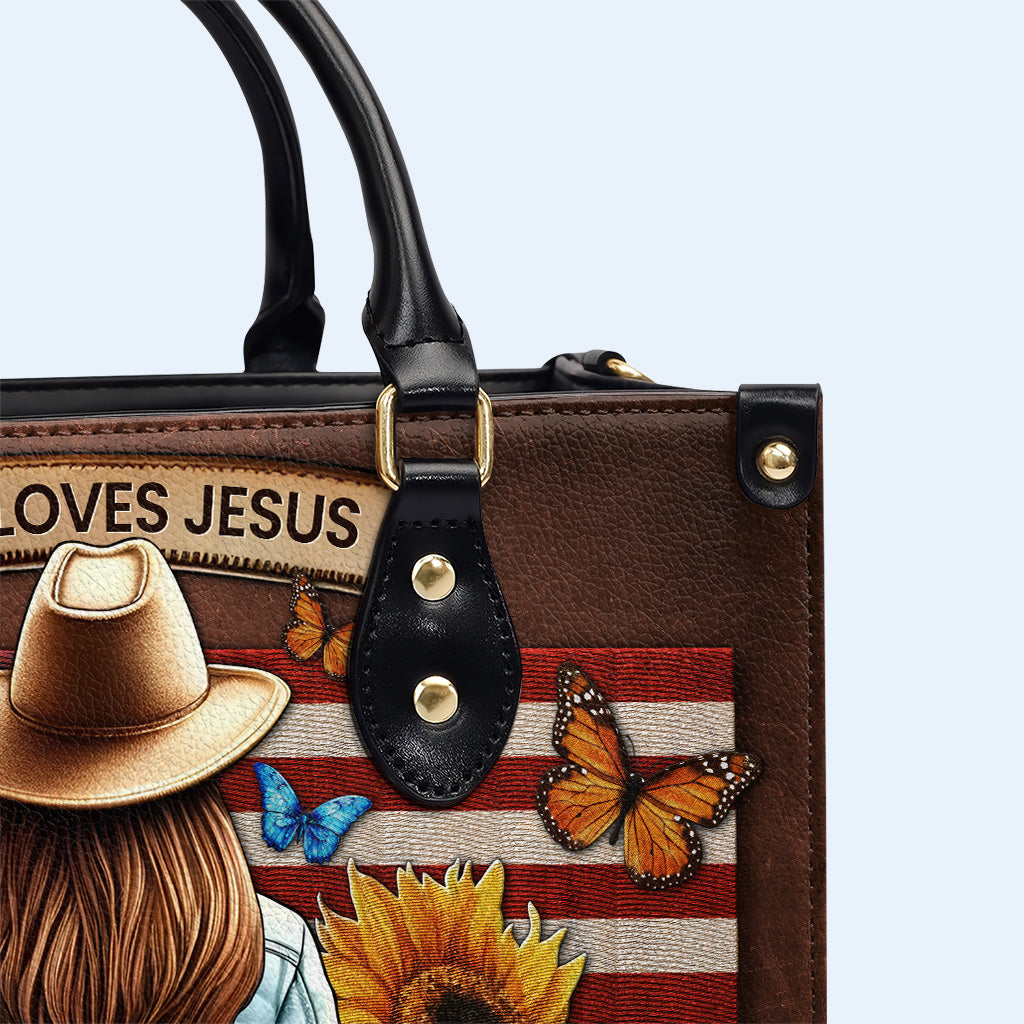 She Loves Jesus And America Too - Personalized Leather Handbag - IND08