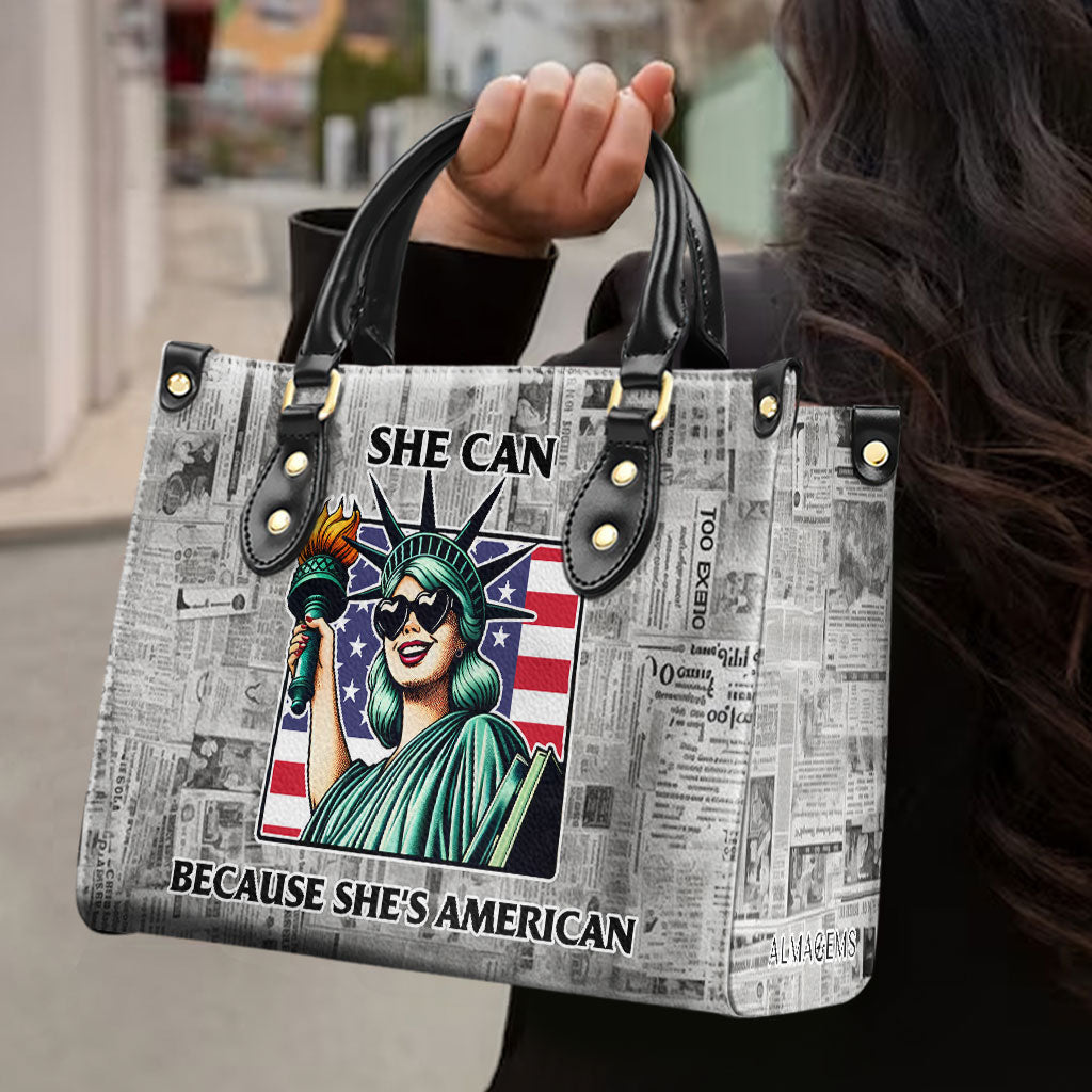 She Can Because She's American - Leather Handbag - IND16