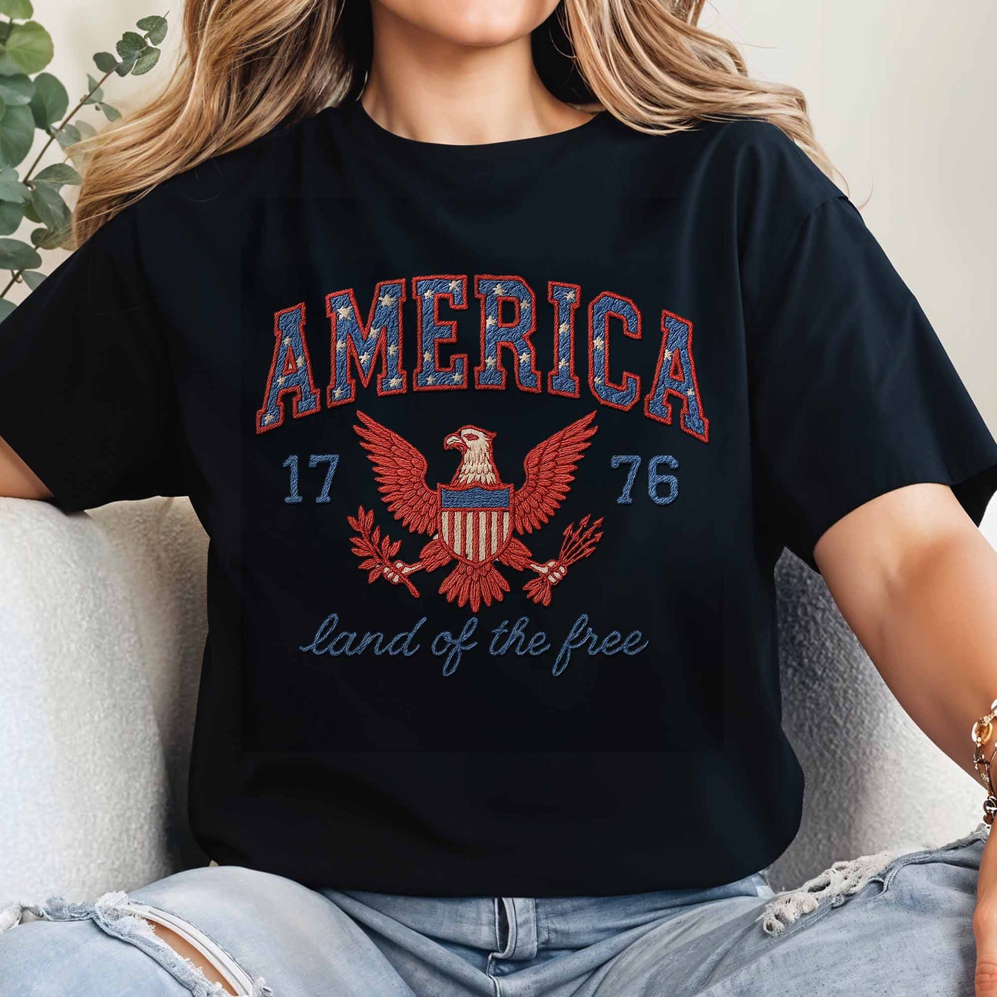 America 1776 Land Of The Free With Eagle And Laurel Wreath