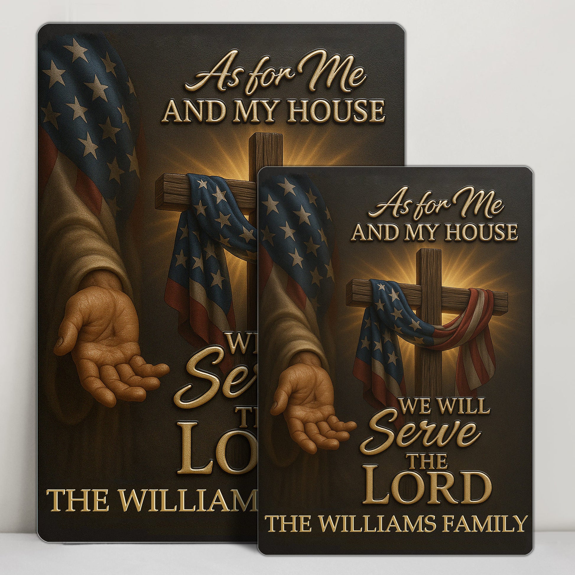 As for Me and My House We Will Serve the Lord, Cross and American Flag