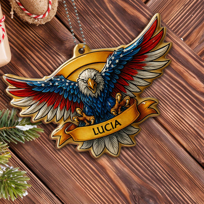 United States Bald Eagle With Flag Wings - Personalized Custom Wood Ornament, Car Hanging Ornament - INDE002_WCA