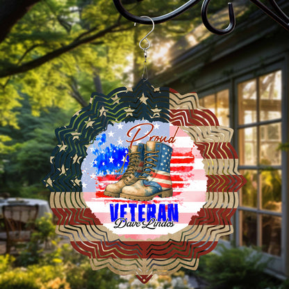 Proud Veteran With Combat Boots And American Flag