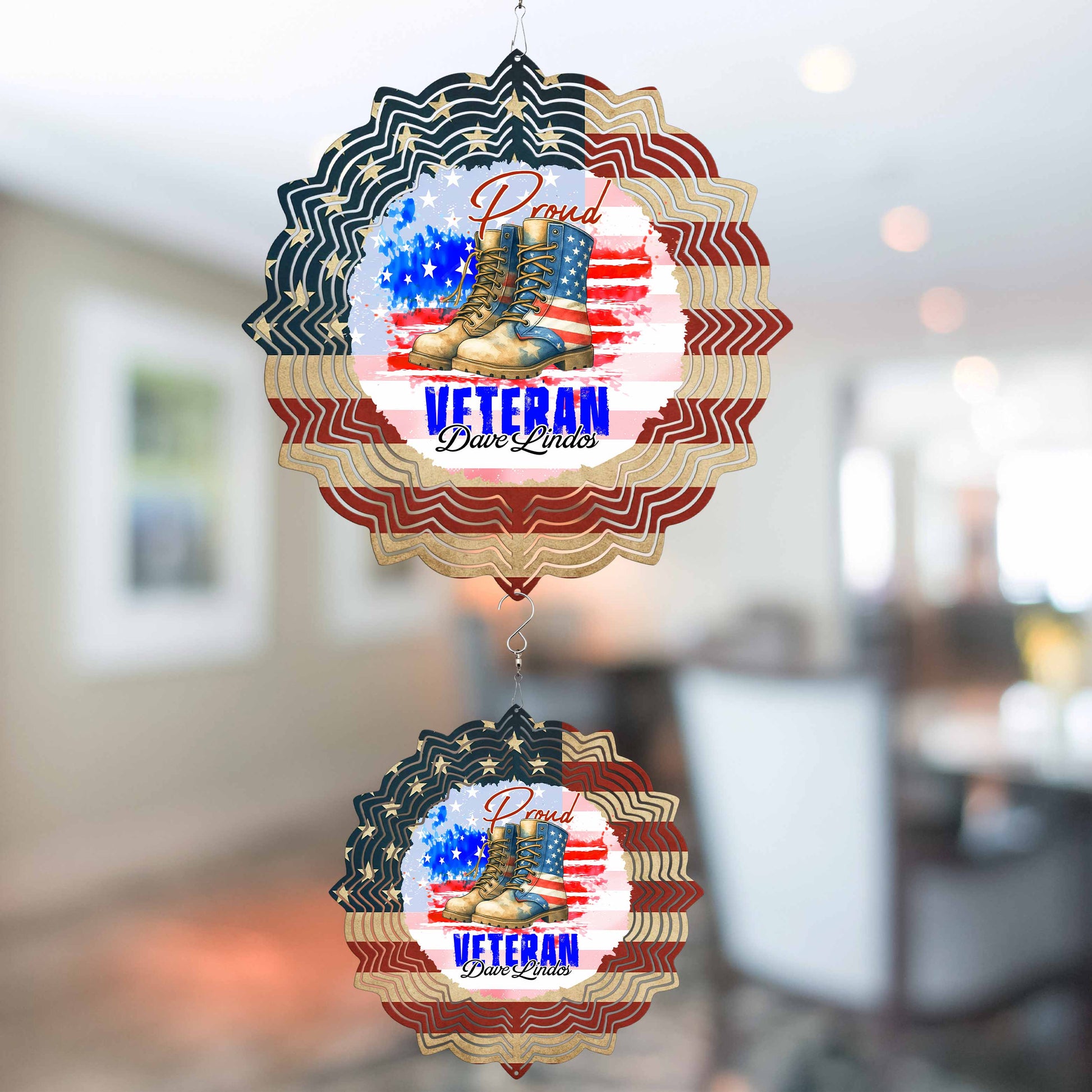 Proud Veteran With Combat Boots And American Flag