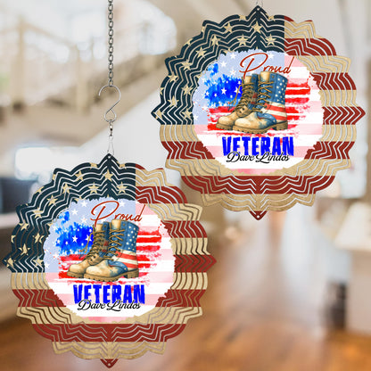 Proud Veteran With Combat Boots And American Flag