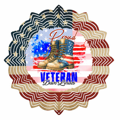 Proud Veteran With Combat Boots And American Flag