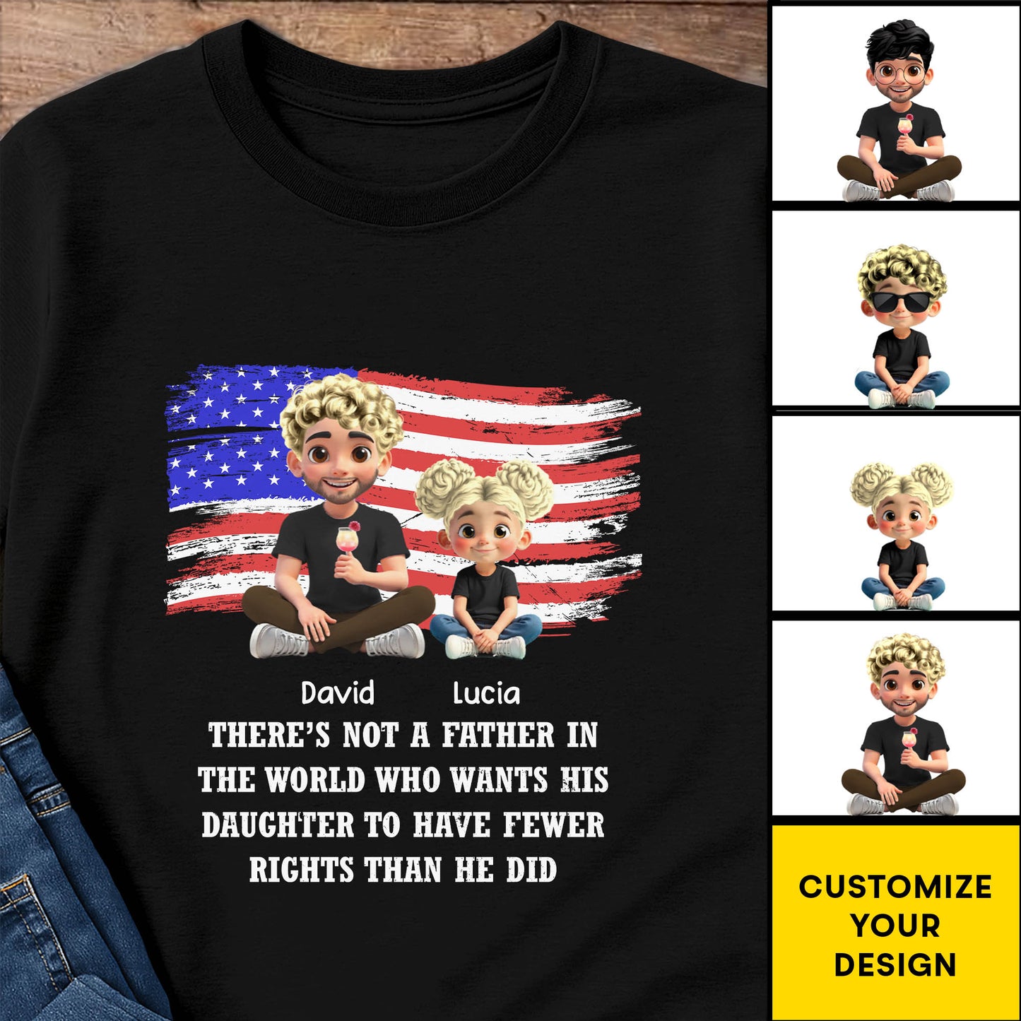 Caring Father And Daughter With American Flag