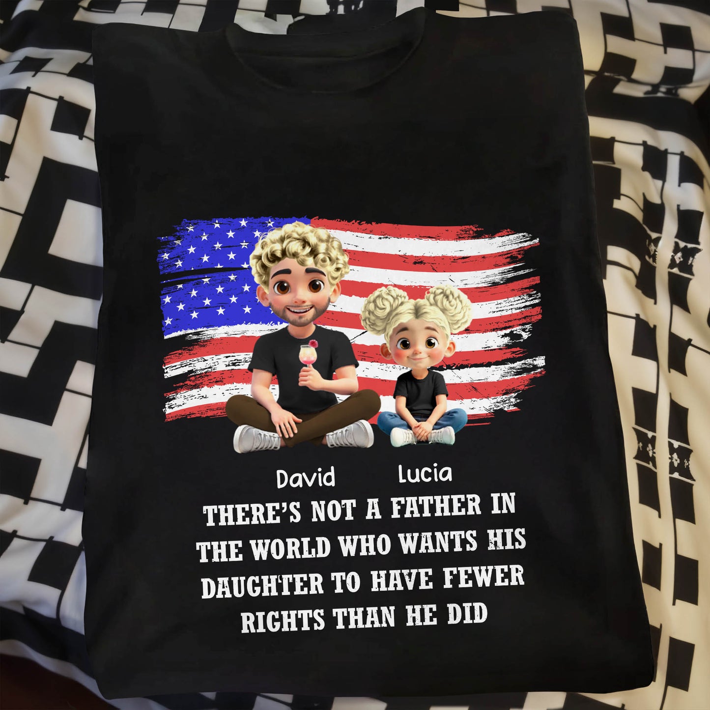 Caring Father And Daughter With American Flag