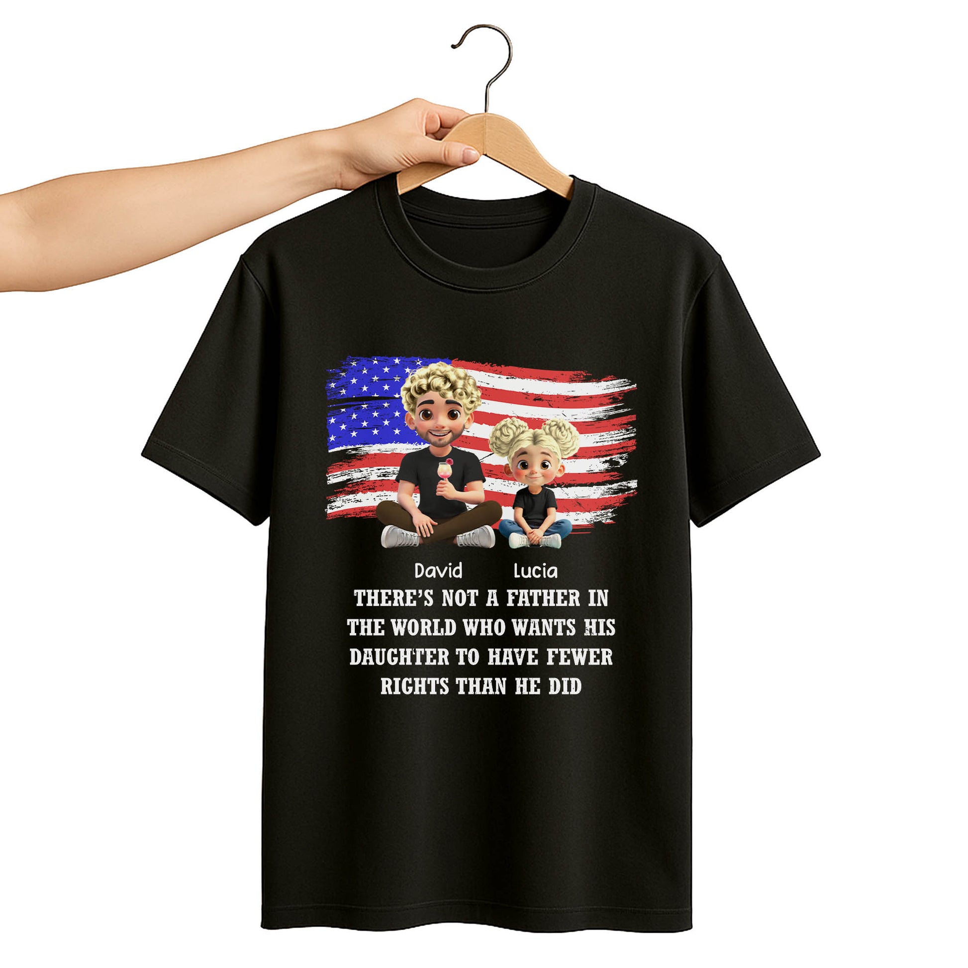 Caring Father And Daughter With American Flag