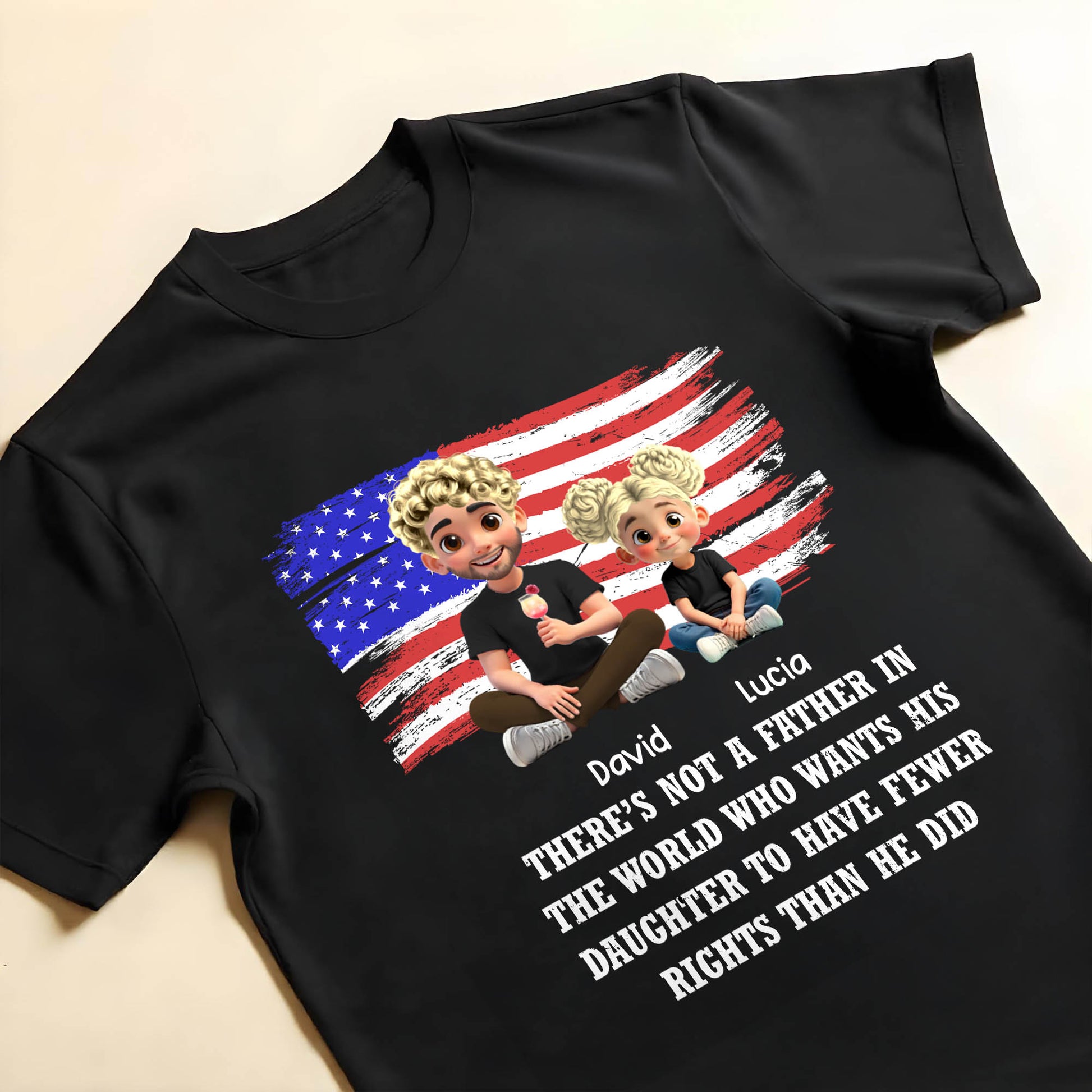 Caring Father And Daughter With American Flag