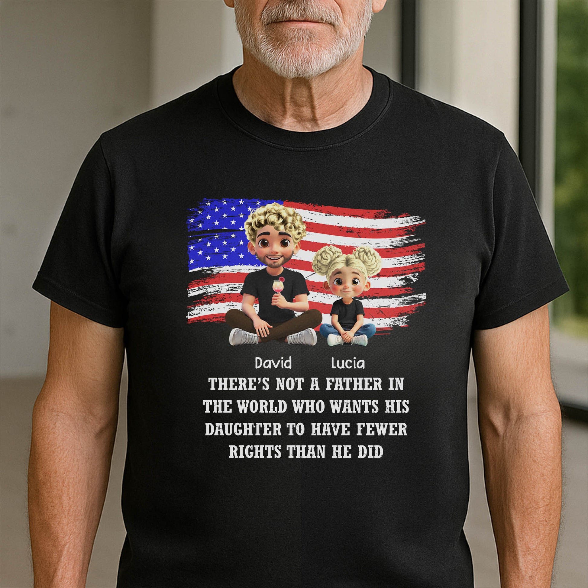 Caring Father And Daughter With American Flag