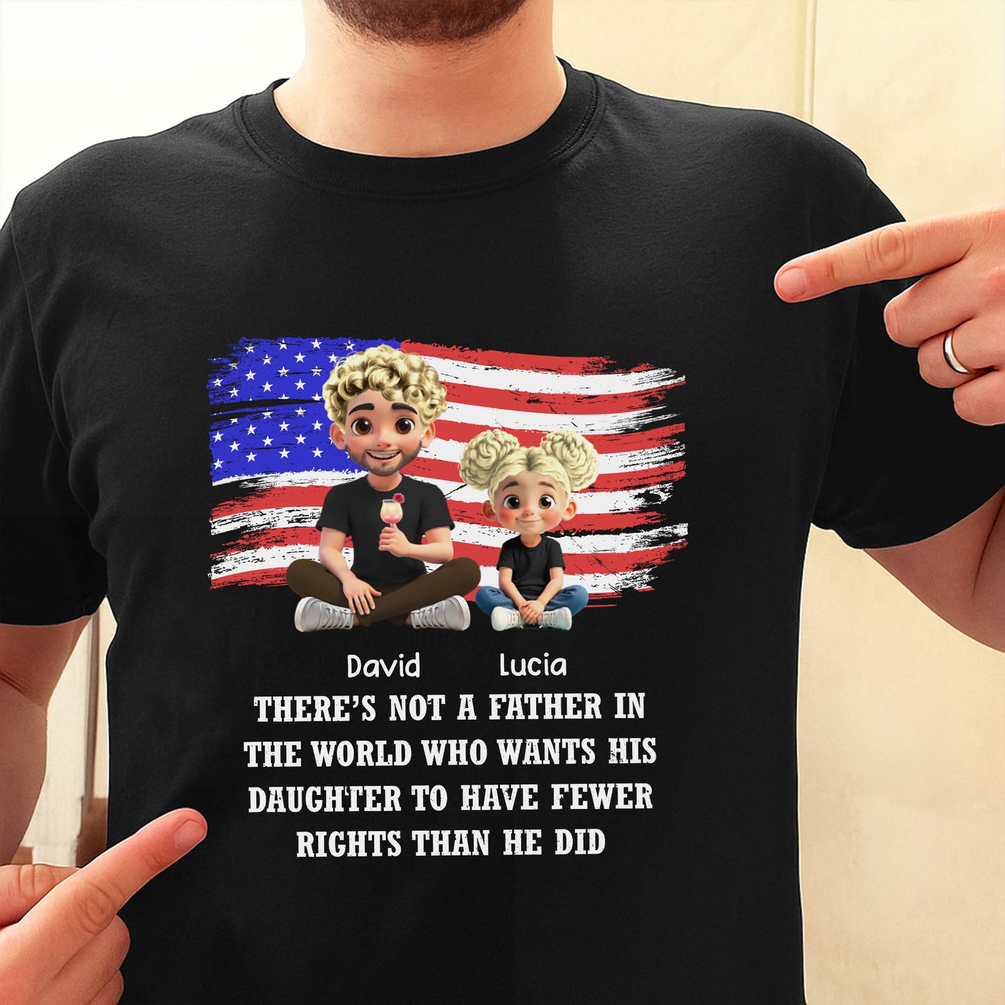 Caring Father And Daughter With American Flag